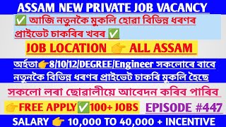 Assam Private Jobs 2023 | Private Job in Assam | Assam job news Today | Assam job information 447