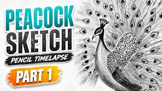 Peacock Pencil Sketch Time Lapse – Part 1 | Outline, Feather Fan & Early Shading screenshot 5