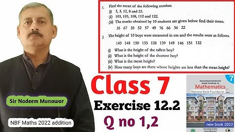 Class 7 Exercise 12.2 Q no 1 Q no 2  find the mean  حسابی اوسط NBF Maths Ex 12.2 Sir Nadeem Munawar