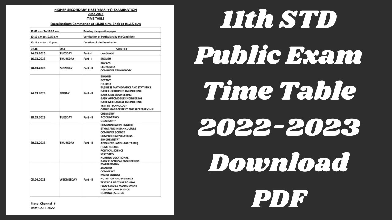 11th Public Exam Time Table 20222023 YouTube