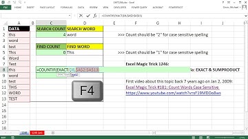 Excel Magic Trick 1246: Counting with Case Sensitive Criteria: EXACT & SUMPRODUCT