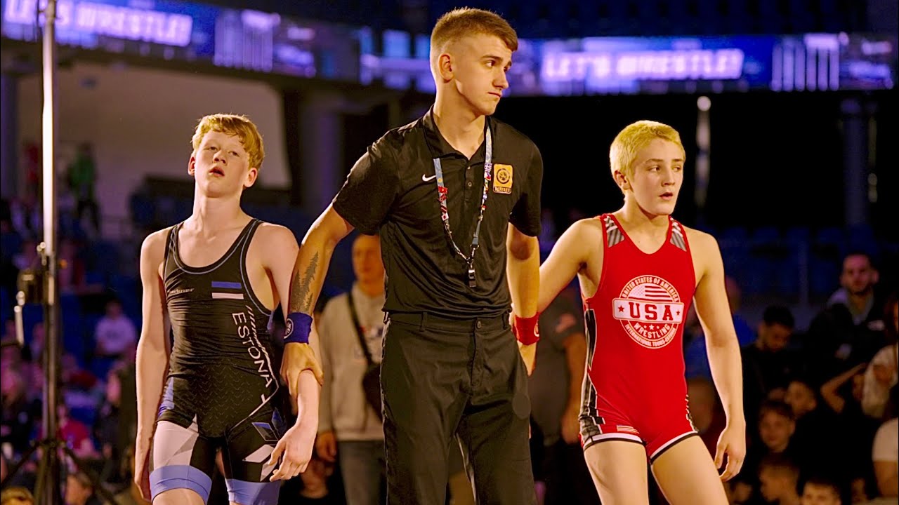 USA-EST Rocky Thompson (USA) vs Artemi Jeremejev (EST) 52kg. Greco-roman boys youth wrestling.