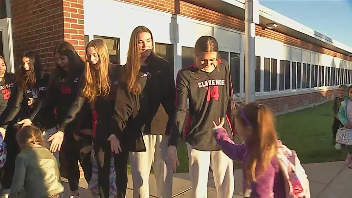 Clarence volleyball greet elementary students Mond...