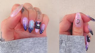 dreamy pink opal kuromi nails ✨🖤 | gel x nail art