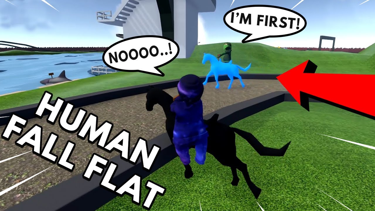 Двое ниндзя соревнуются на настоящих лошадях в Human Fall Flat