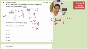A cell of negligible internal resistance is connected to three identical resistors. The current in