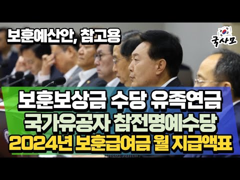   2024년 보훈급여금 월지급액표 안 국가유공자 상이군경 참전유공자 무공수훈자 고엽제후유의증 보훈보상대상자 유족 보훈보상금 급여 수당 월 지급액표