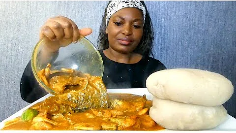 ogbono soup with shrimps and tilapia fish eat with cassava fufu/ Asmr Mukbang