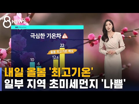 [날씨] 내일 올봄 '최고기온'…일부 지역 초미세먼지 '나쁨' / SBS 8뉴스
