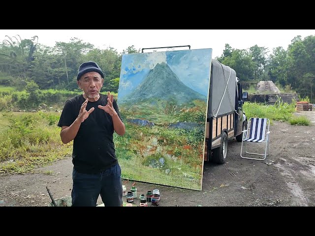 Melukis pagi di gunung merapi #merapi #onthespot #art #journey #fullcolour class=