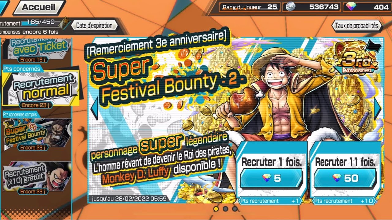 ONE PIECE BOUNTY RUSH INVOCATION LUFFY L’HOMME RÊVANT DE DEVENIR LE