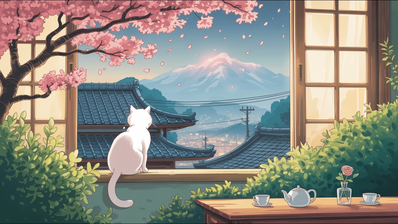 🌸 Lofi Japanese Vibes for Work, Study & Focus - Relax with Lofi Beats & Cat Companion 🐱