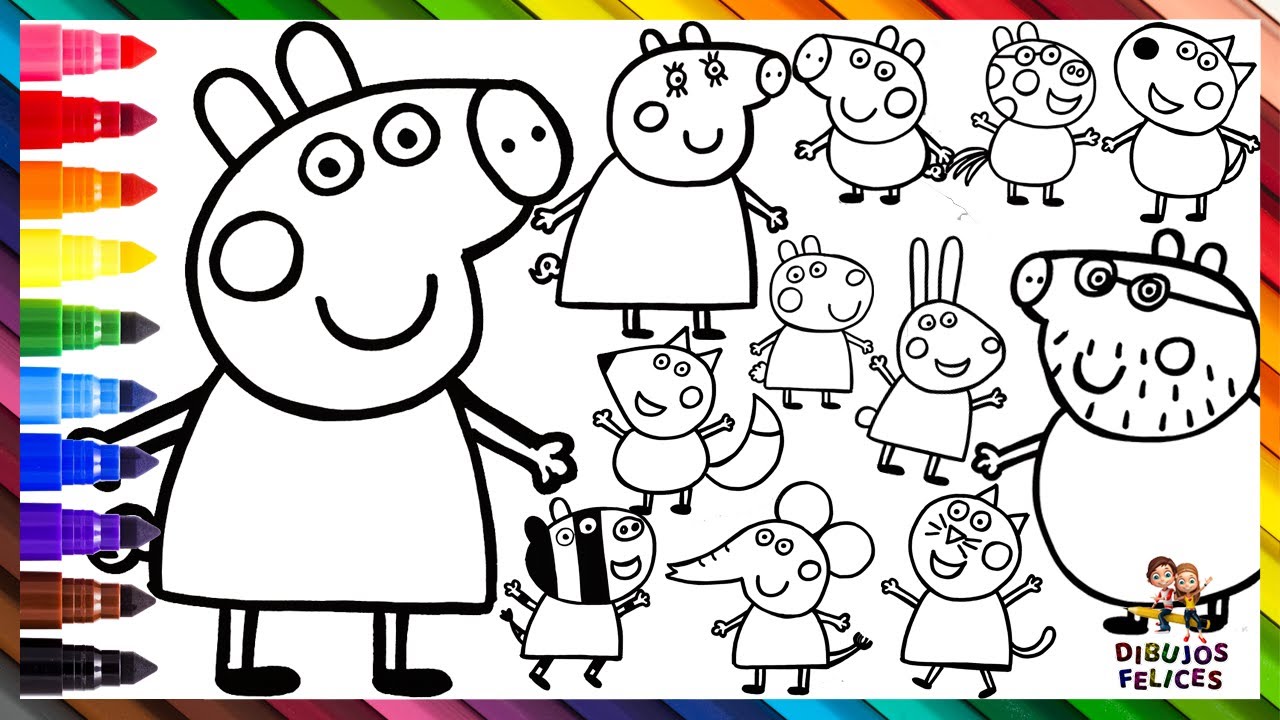 Punta de flecha atravesar Actor Dibuja y Colorea A Peppa Pig, Su Familia Y Amigos 🐷🐱🐑🐰🐶🐴🦓🦊🐘  Dibujos Para Niños - YouTube