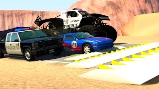 POLICE CHASE USING SEQUENTIALLY LARGER SPIKE STRIPS!  BeamNG Drive Crash Test Compilation