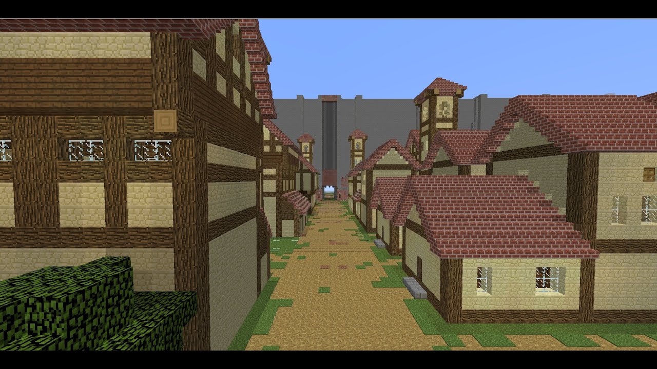 Attack on Titan Shiganshina District in a Minecraft map 1.16.5