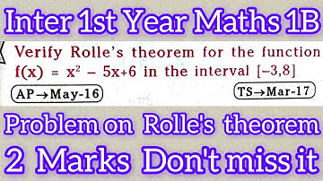Inter 1st Year Maths 1B||Problem on Rolle