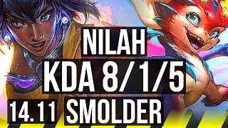 NILAH & Blitzcrank vs SMOLDER & Janna (ADC) | 8/1/5, Godlike | EUW Grandmaster | 14.11