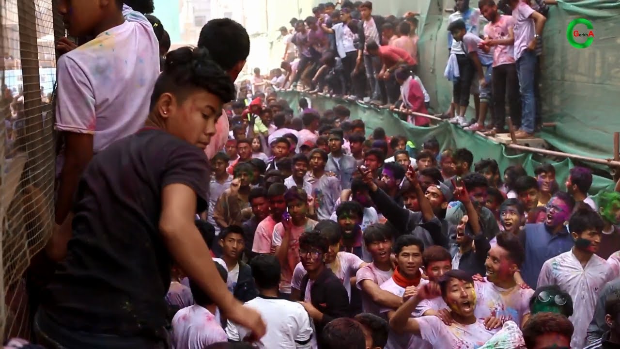 Crowd of People at Holi Festival in Kathmandu Nepal || Festival of Colors
