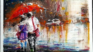 How to draw a colourful picture of two people sharing one umbrella in the rain#love #dailyart#beauty