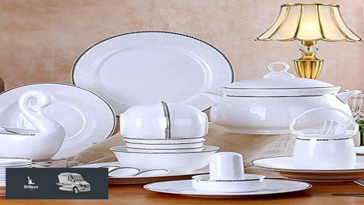 50 Pieces Bone China Dinnerware Set Fine Porcelain Home Kitchen Dinner Set
