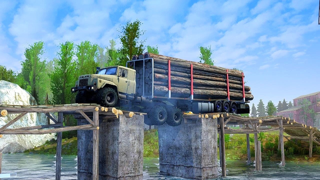 Extreme Logging Truck Crosses Broken Bridge Over Deep Water - MudRunner ...