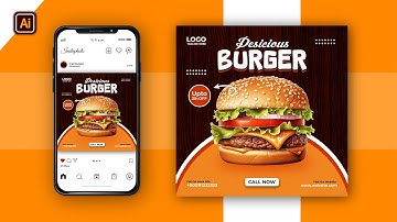 Burger Restaurant Social Media Post Design in Adobe Illustrator
