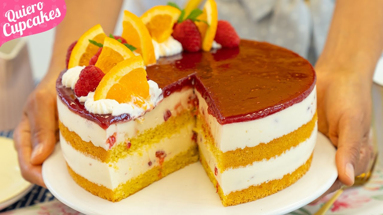 TARTA FRÍA DE NARANJA Y FRAMBUESAS | IDEAL PARA CUMPLEAÑOS O FIESTAS DE VERANO | QUIERO CUPCAKES