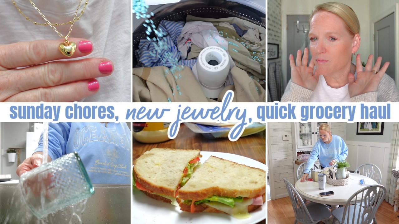 SUNDAY CHORES, GRWM, MINI GROCERY HAUL, NEW ANA LUISA JEWELRY // SPRING HOMEMAKING