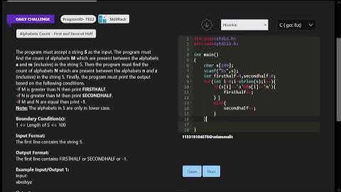 SkillRack Daily Challenge-Alphabets Count-First and Second Half#Program Id-7822 -30/03/23.#skillrack