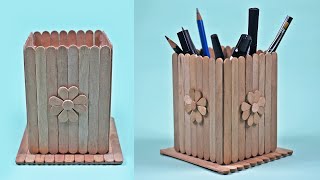 The idea of ​​making a very easy pencil container from ice cream sticks