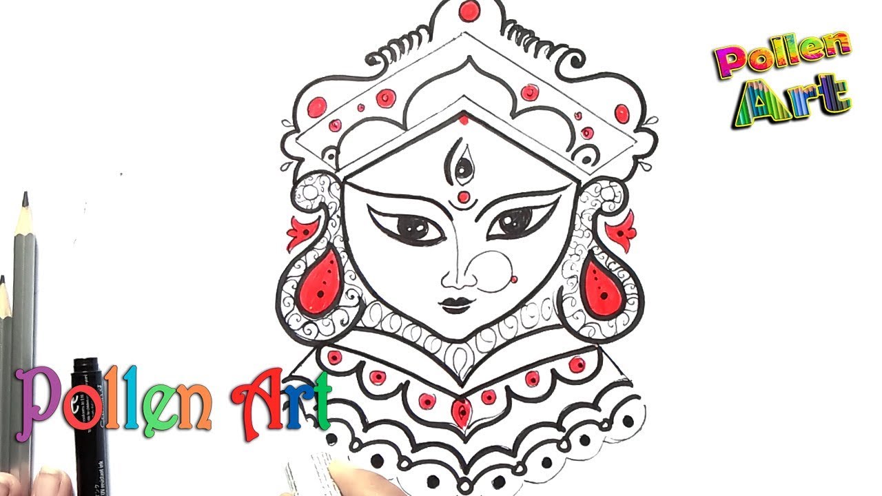Durga Face Line Drawing