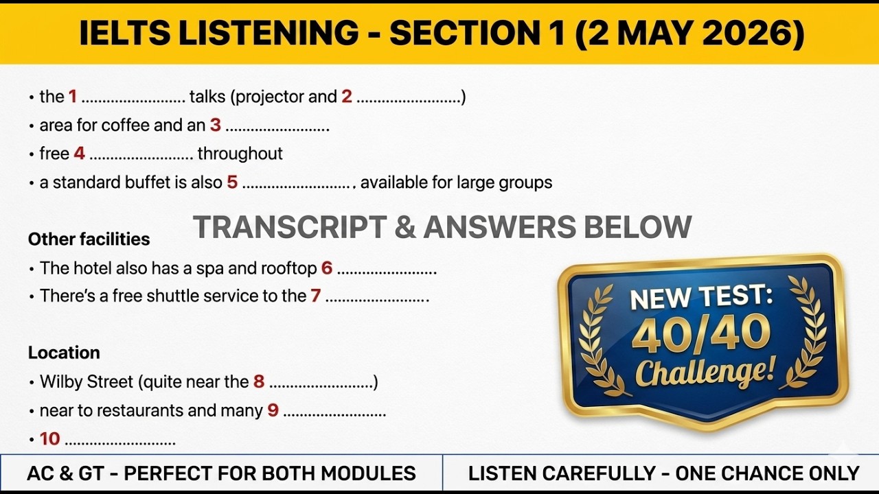 IELTS Listening 2026 Test | With Answers & Transcript (2 May 2026 ...