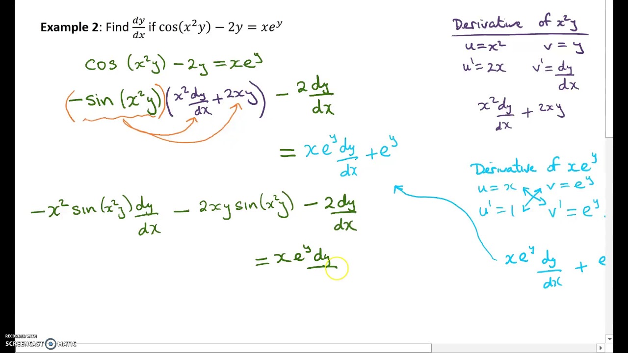 Implicit Differentiation, Example 2 - YouTube