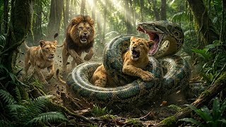 Giant Lions vs Giant Python: Epic Cub Rescue Battle Wealth
