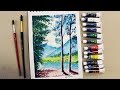 رسم سهل بالالوان المائية | منظر طبيعي اشجار جميلة وبركة مائية || watercolor - painting