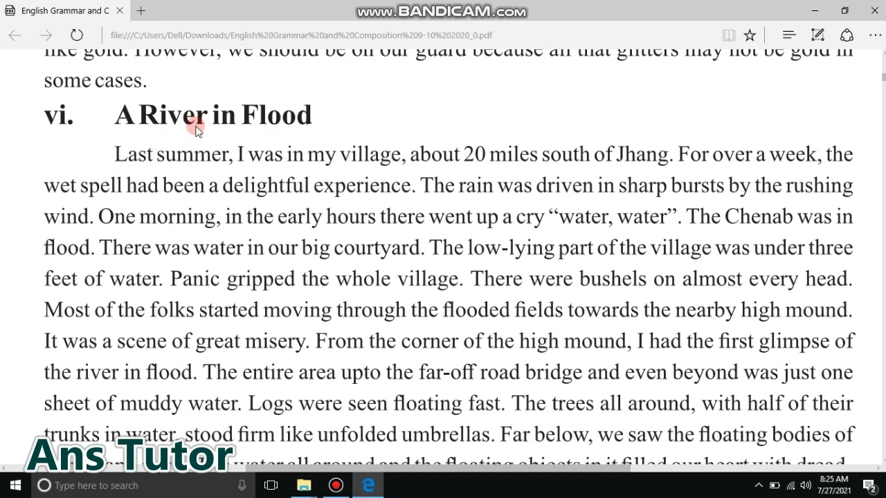 A River in Flood paragraph , write a paragraph on A River in Flood