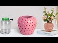 Plastic Jar flower vase || Strawberry shape flower vase making || Best out of waste