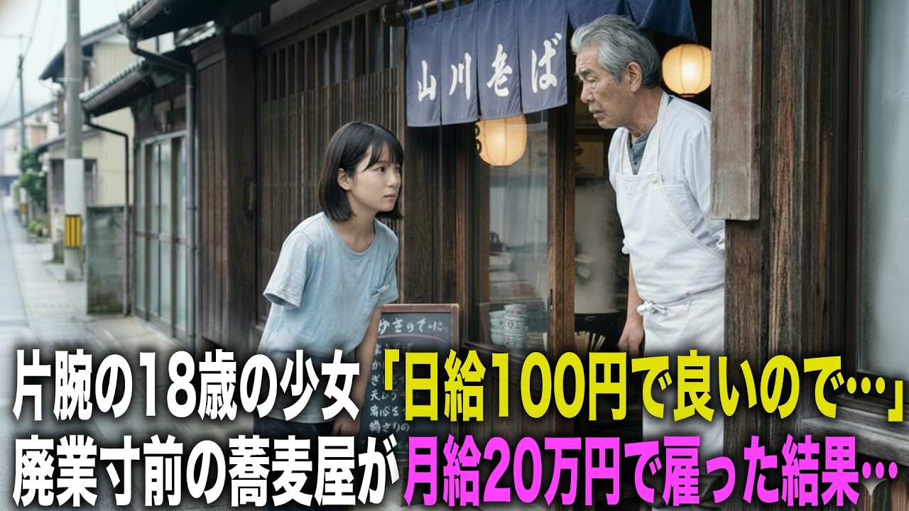 廃業寸前のそば屋に片腕の18歳少女が来店「日給100円でいいので働かせてください」65歳店主「正社員として月給20万円で雇う」→1ヶ月後、まさかの展開に…