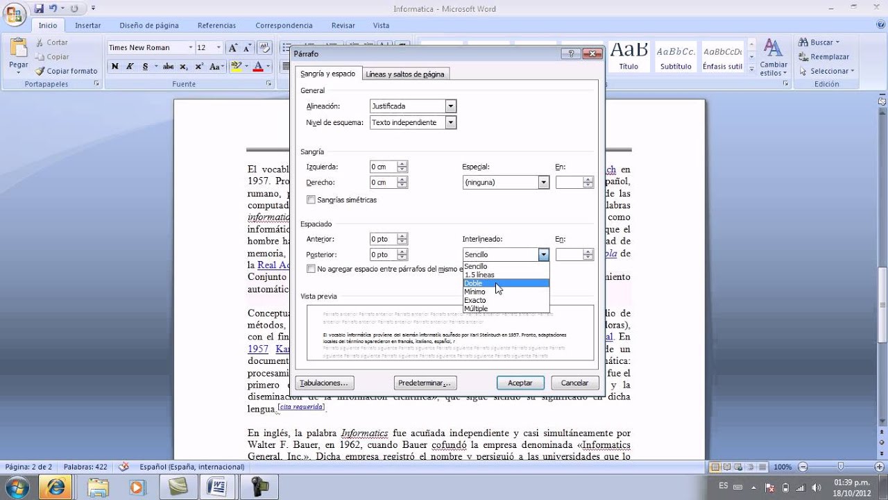 Aplicar Interlineado a parrafos en Word 2007 YouTube