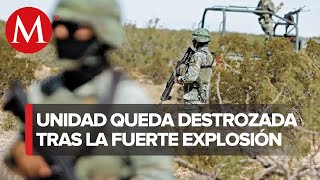 Militares caen en campo minado en Apatzingán, difunden video de su vehículo destruido