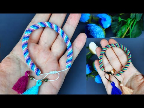 Hapishane işi görünümlü kolay bileklik yapımı . Tubular Peyote stitch. Beading Bracelet  Tutorial