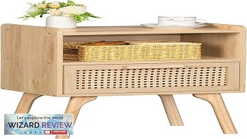 Lerliuo Rattan Nightstand Boho Side Table with Drawer Open Shelf Cane Accent Review