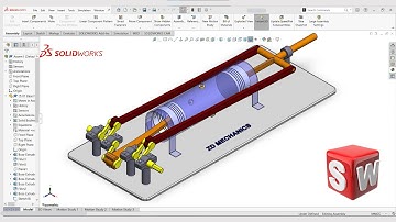 05 - Air compressor with two coaxial pistons Mechanism by SolidWorks ( Double Piston  Mechanism )