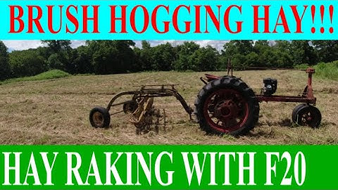cutting hay with a brush hog and raking with the f20
