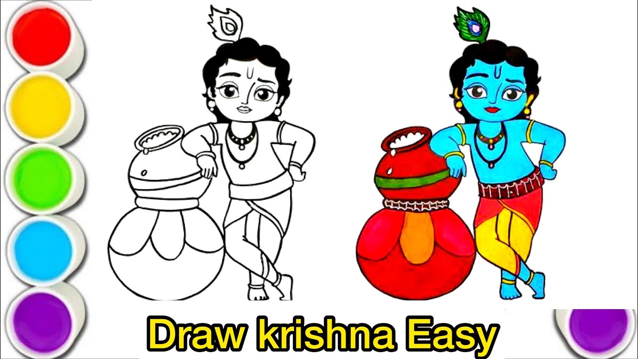 Colour Sketch Without Frame Lord Krishna Painting