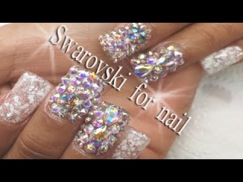 2שיבוצי אבני סוורובסקי בציפורני מניפה עם ג'ל תחרה לבן Swarovski for nails -  YouTube