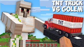 What HAPPENS IF THIS TNT TRUCK CRASHES INTO TITAN GOLEM in Minecraft ? TNT TRUCK vs BIGGEST GOLEM !