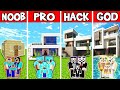 Minecraft Battle: Family Pretty Modern Mansion Build Challenge - Noob vs Pro vs Hacker vs God