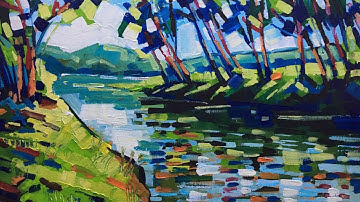 Impressionist landscape with acrylic, Painting a river, Plein air, Art techniques Enrique Zaldivar