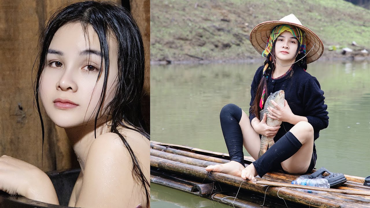 рыбалка в дикой природе - удивительные природные навыки рыбалки красивой деревенской девушки